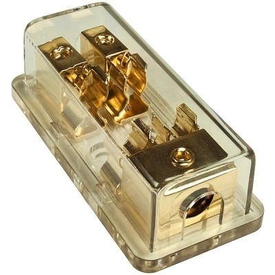 Zekeringhouder AGU  Verdeelblok  1x (25mm) naar 2x (10mm) Gold Plated