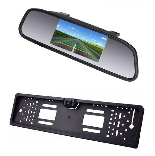 B4 - Achteruitrijcamera set Binnenspiegel Monitor 4.3 inch met Camera CM014 met Kentekenplaat